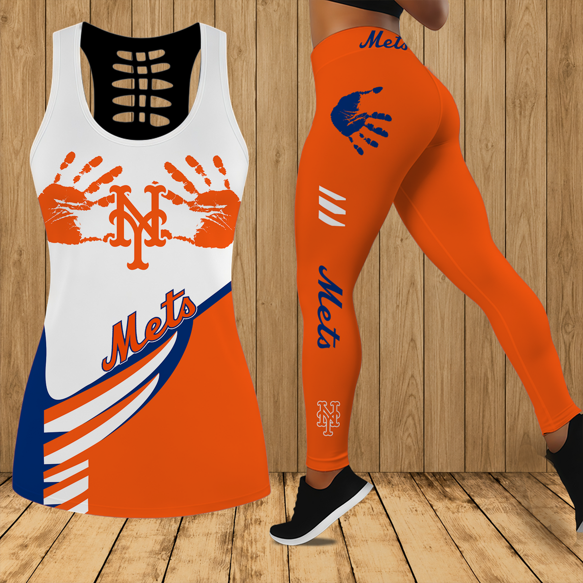 [FLASH SALE] NEW CUSTOMIZED MLB17 NYM NEW YORK METS HOLLOW TANK TOP & LEGGINGS SET