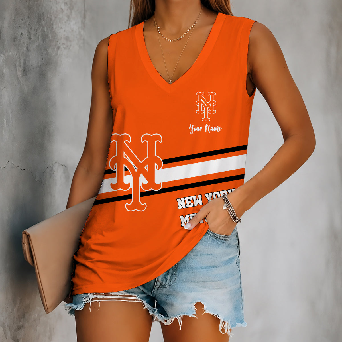 [FLASH SALE] NEW CUSTOMIZED MLB17 NYM NEW YORK METS WOMEN'S V-NECK TANK TOP