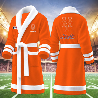 [FLASH SALE] NEW CUSTOMIZED MLB17 NYM NEW YORK METS MULTICOLOR FLEECE BATHROBE