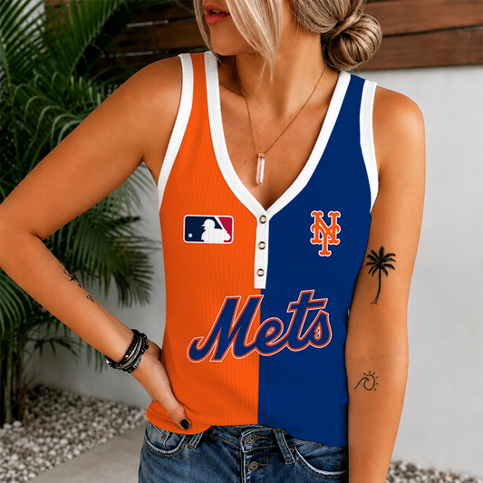 [FLASH SALE] NEW CUSTOMIZED MLB17 NYM NEW YORK METS WOMEN'S V-NECK TANK TOP