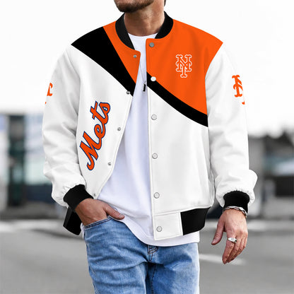 [FLASH SALE] NEW CUSTOMIZED MLB17 NYM NEW YORK METS SATIN VARSITY & BASEBALL JACKET