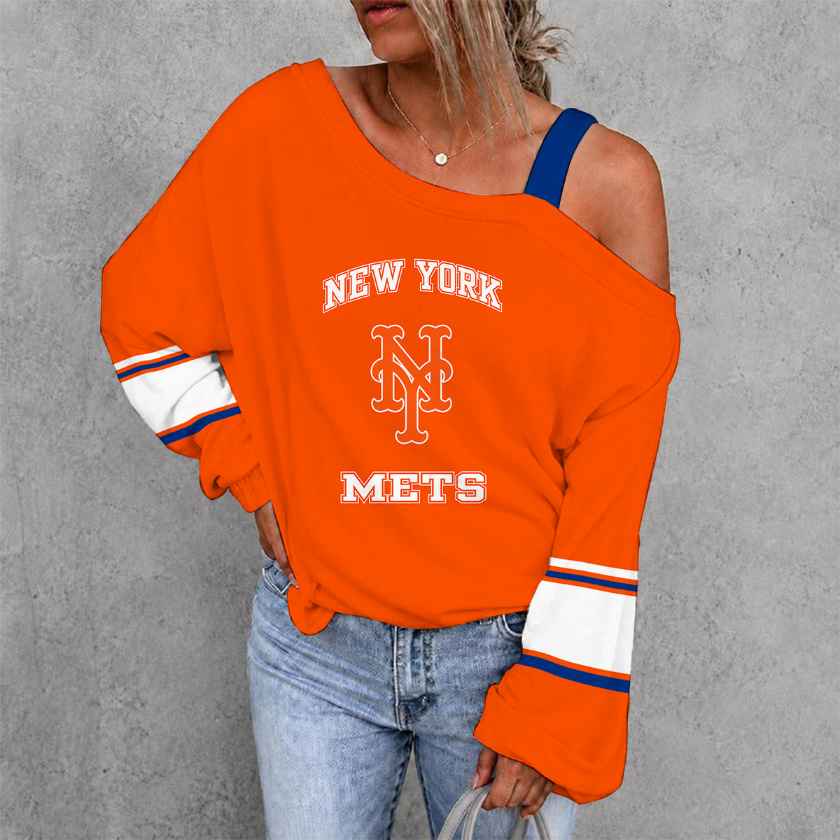 [FLASH SALE] NEW CUSTOMIZED MLB17 NYM NEW YORK METS DROP SHOULDER SWEATSHIRT