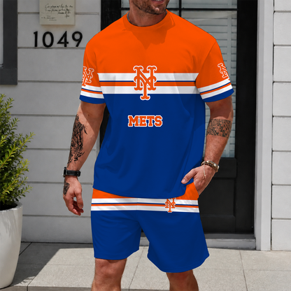 [FLASH SALE] NEW CUSTOMIZED MLB17 NYM NEW YORK METS UNISEX T-SHIRT & SHORTS SET