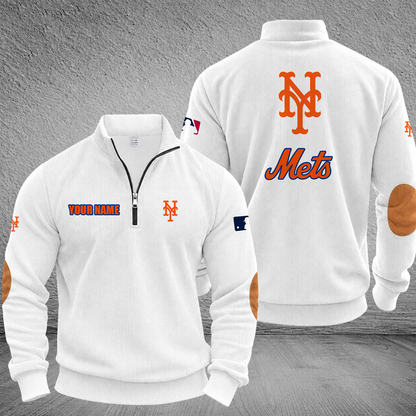 [FLASH SALE] NEW CUSTOMIZED MLB17 NYM NEW YORK METS MULTICOLOR STRIPED QUATER ZIP SWEATSHIRT