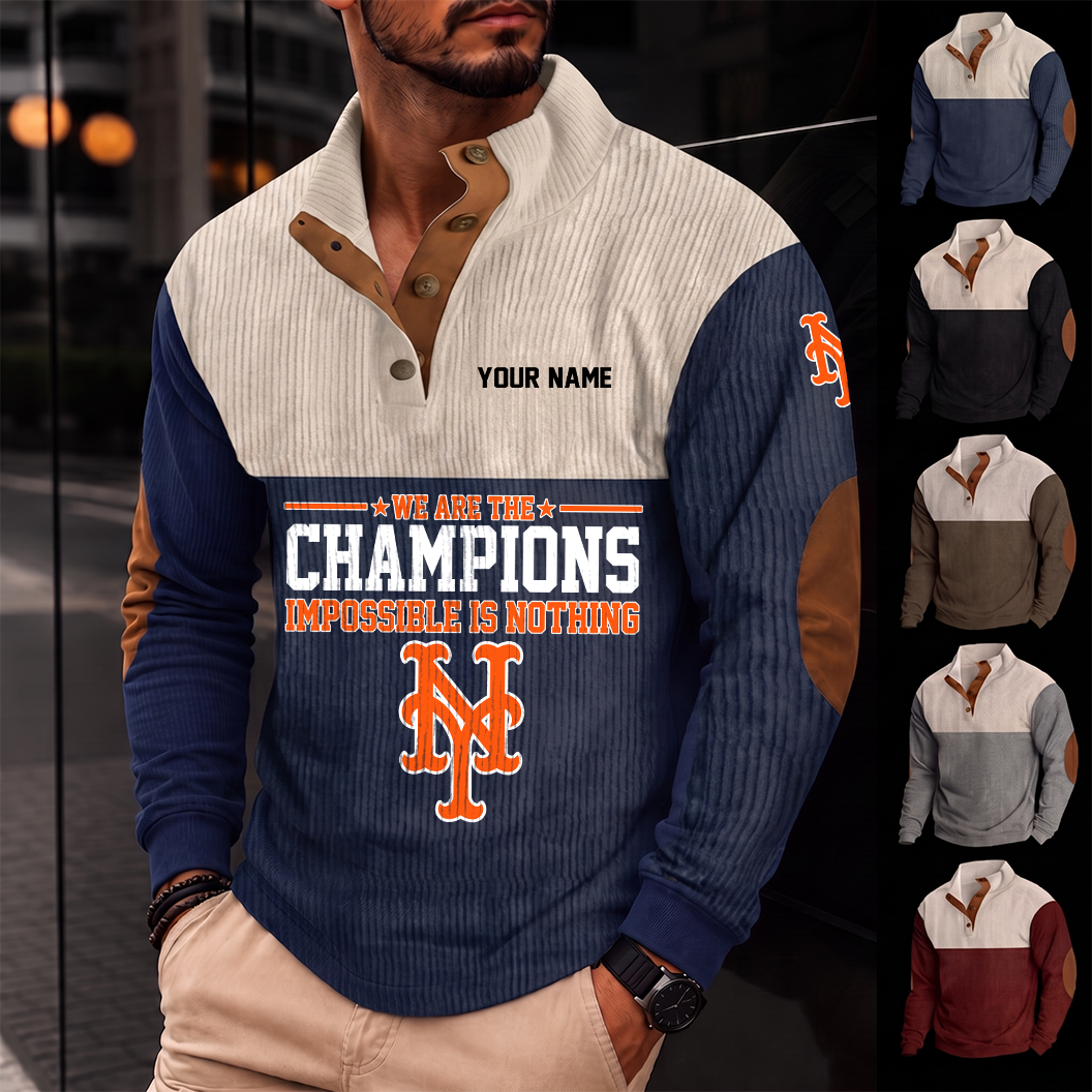 [FLASH SALE] NEW CUSTOMIZED MLB17 NYM NEW YORK METS BUTTON SWEATSHIRTS STAND COLLAR