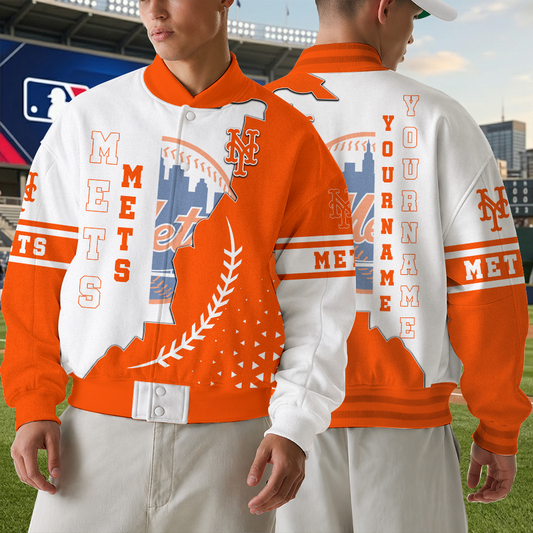 [FLASH SALE] NEW CUSTOMIZED MLB17 NYM NEW YORK METS SATIN VARSITY & BASEBALL JACKET