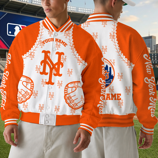 [FLASH SALE] NEW CUSTOMIZED MLB17 NYM NEW YORK METS SATIN VARSITY & BASEBALL JACKET