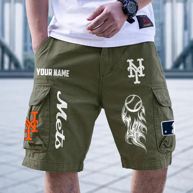 [FLASH SALE] NEW CUSTOMIZED MLB17 NYM NEW YORK METS MEN'S CARGO SHORTS
