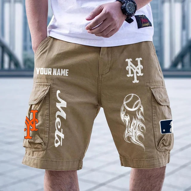 [FLASH SALE] NEW CUSTOMIZED MLB17 NYM NEW YORK METS MEN'S CARGO SHORTS