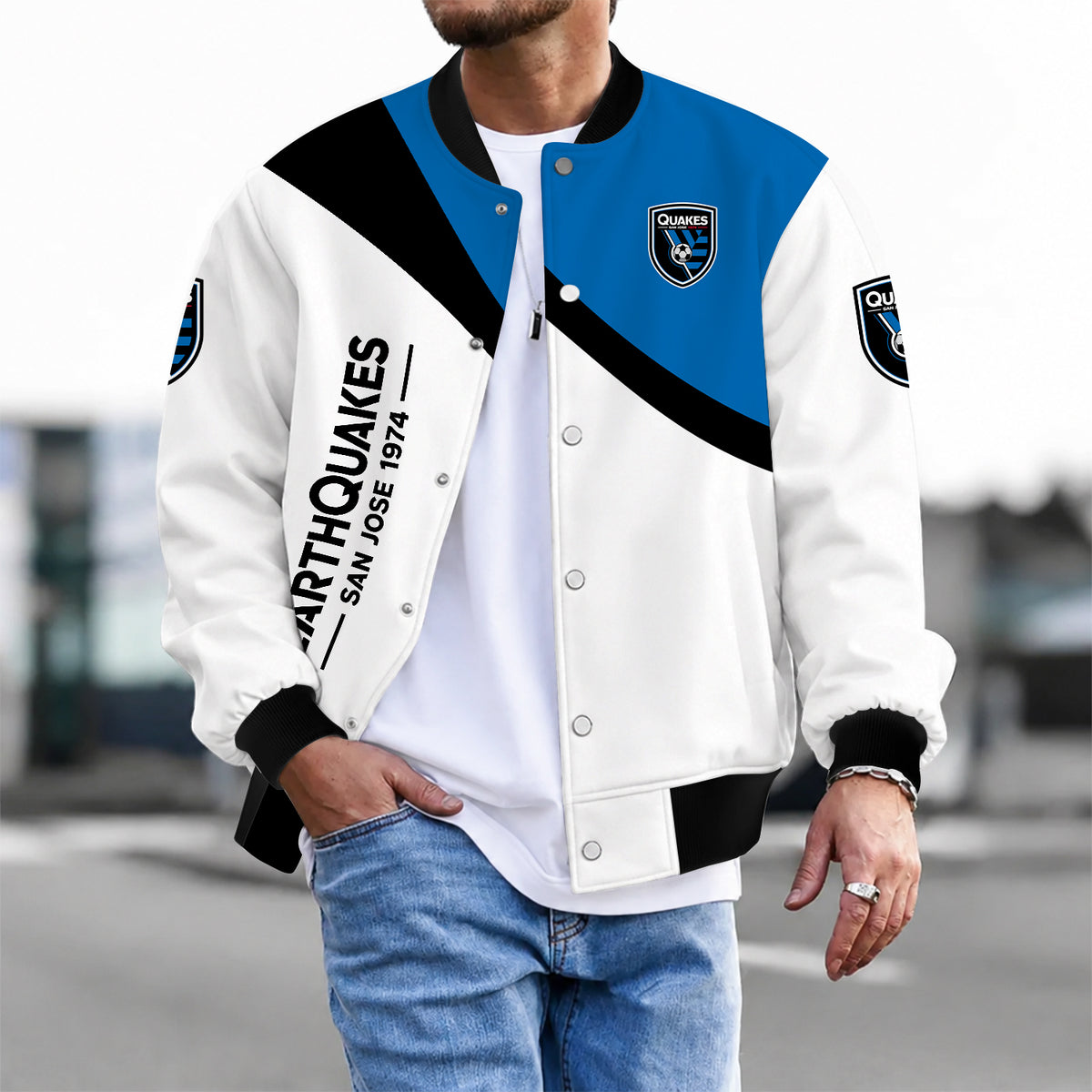 [FAN EXCLUSIVE] NEW CUSTOMIZED MLS17 SJE SAN JOSE EARTHQUAKES BASEBALL JACKET & SATIN VARSITY JACKET