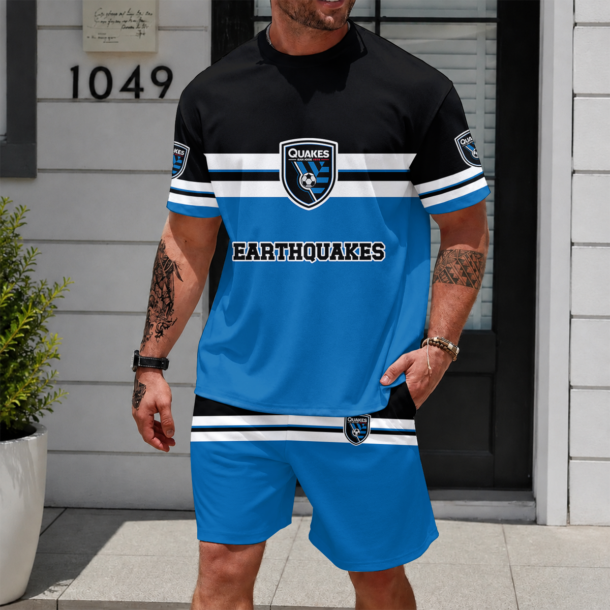 [FAN EXCLUSIVE] NEW CUSTOMIZED MLS17 SJE SAN JOSE EARTHQUAKES UNISEX T-SHIRT & SHORTS SET