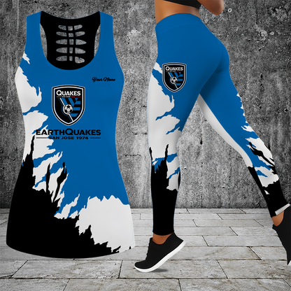 [FAN EXCLUSIVE] NEW CUSTOMIZED MLS17 SJE SAN JOSE EARTHQUAKES HOLLOW TANK TOP & LEGGINGS SET