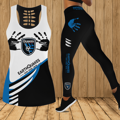 [FAN EXCLUSIVE] NEW CUSTOMIZED MLS17 SJE SAN JOSE EARTHQUAKES HOLLOW TANK TOP & LEGGINGS SET