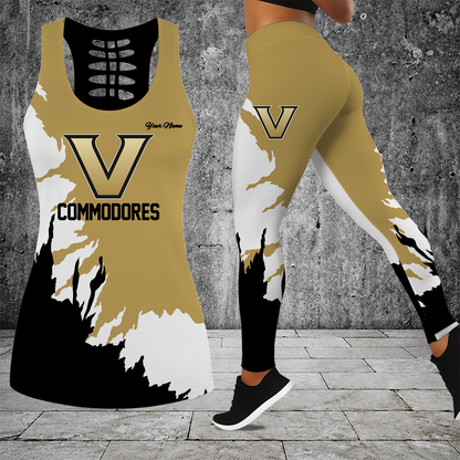 [FAN FAVORITE] NEW CUSTOMIZED NCAA CWS17 VDC VANDERBILT COMMODORES HOLLOW TANK TOP & LEGGINGS SET