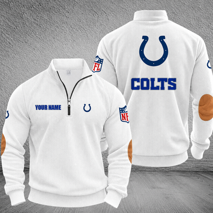 [SPECIAL OFFER] NEW CUSTOMIZED NFL17 IDC INDIANAPOLIS COLTS MULTICOLOR STRIPED QUATER ZIP SWEATSHIRT