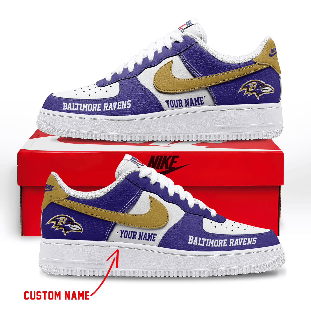 [SPECIAL OFFER] NEW CUSTOMIZED NFL28 BTR BALTIMORE RAVENS AF1 SNEAKERS