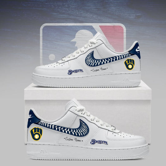 [FLASH SALE] NEW CUSTOMIZED MLB15 MBS MILWAUKEE BREWERS AF1 SNEAKERS