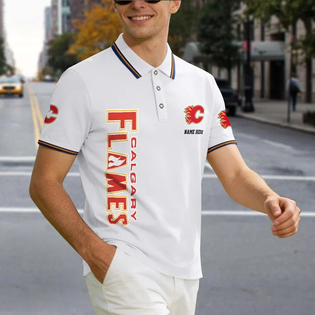 [SUPER SALE] NEW CUSTOMIZED NHL17 CGF CALGARY FLAMES POLO SHIRT