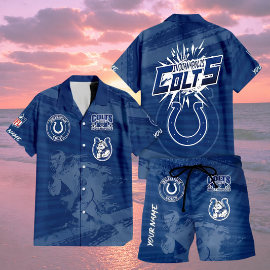 [SPECIAL OFFER] NEW CUSTOMIZED NFL17 IDC INDIANAPOLIS COLTS UNISEX HAWAIIAN SHIRT & SHORTS SET