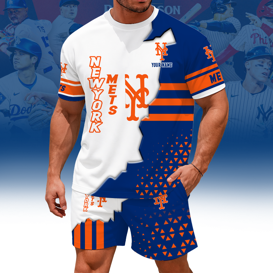 [FLASH SALE] NEW CUSTOMIZED MLB17 NYM NEW YORK METS UNISEX T-SHIRT & SHORTS SET