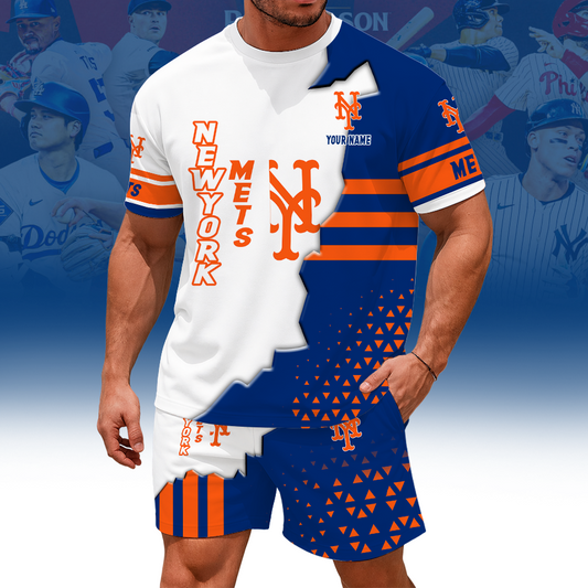 [FLASH SALE] NEW CUSTOMIZED MLB17 NYM NEW YORK METS UNISEX T-SHIRT & SHORTS SET