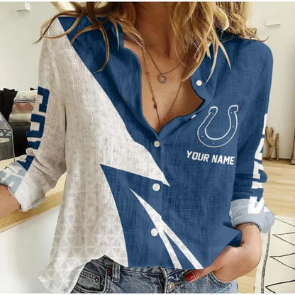 [SPECIAL OFFER] NEW CUSTOMIZED NFL17 IDC INDIANAPOLIS COLTS WOMEN CASUAL SHIRT