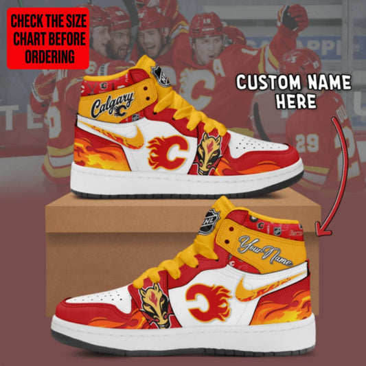 [SUPER SALE] NEW CUSTOMIZED NHL17 CGF CALGARY FLAMES AIR JORDAN SNEAKERS