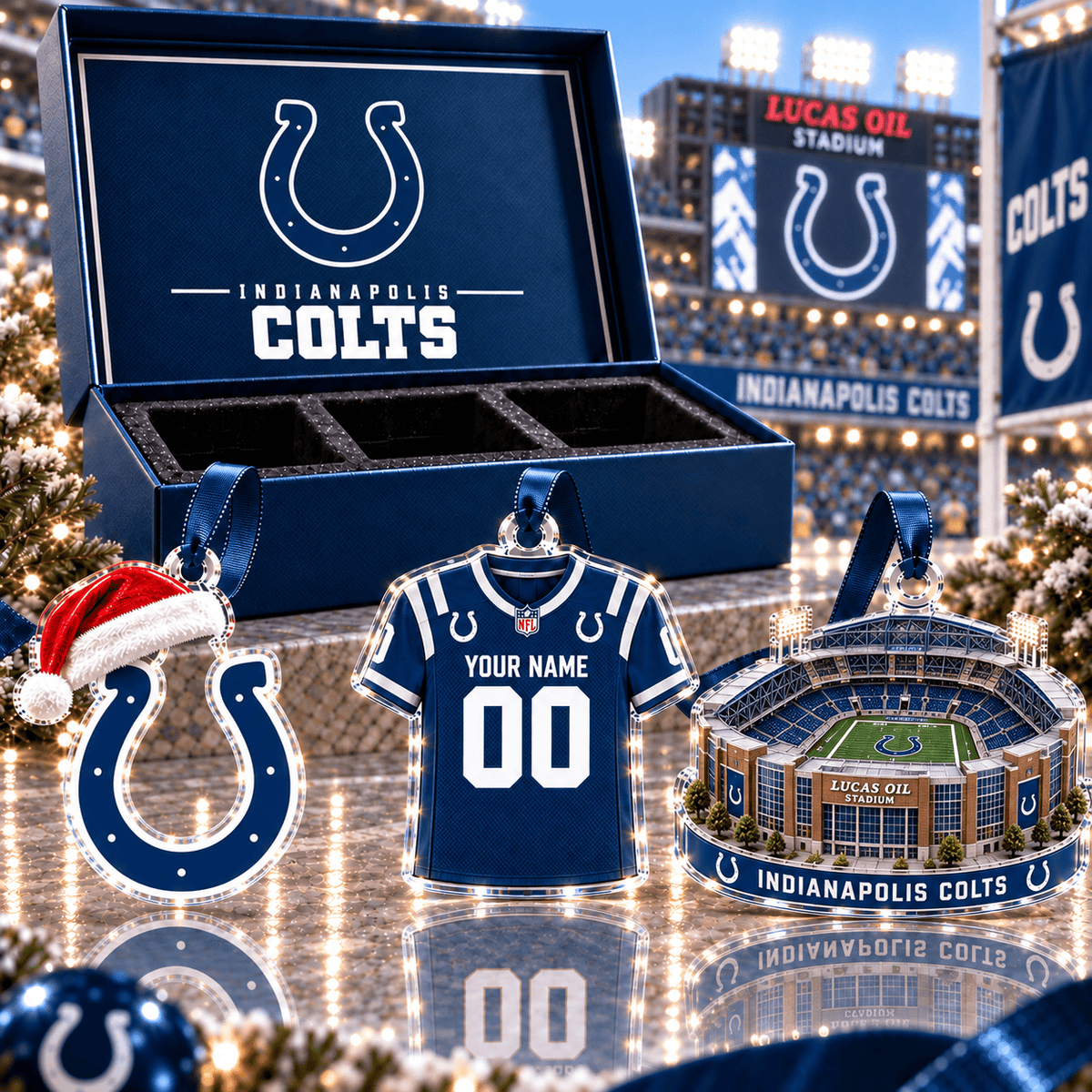 [FULL SET 3 ITEMS - NO BOX] NEW CUSTOMIZED NFL17 IDC INDIANAPOLIS COLTS CHRISTMAS ACRYLIC ORNAMENT