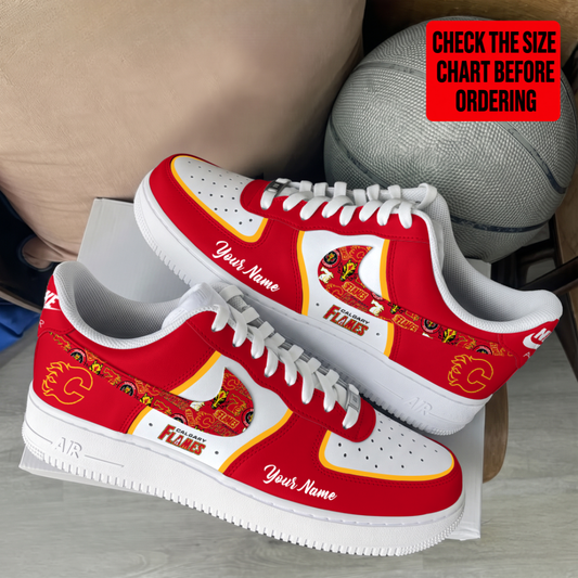 [SUPER SALE] NEW CUSTOMIZED NHL17 CGF CALGARY FLAMES AF1 SHOES