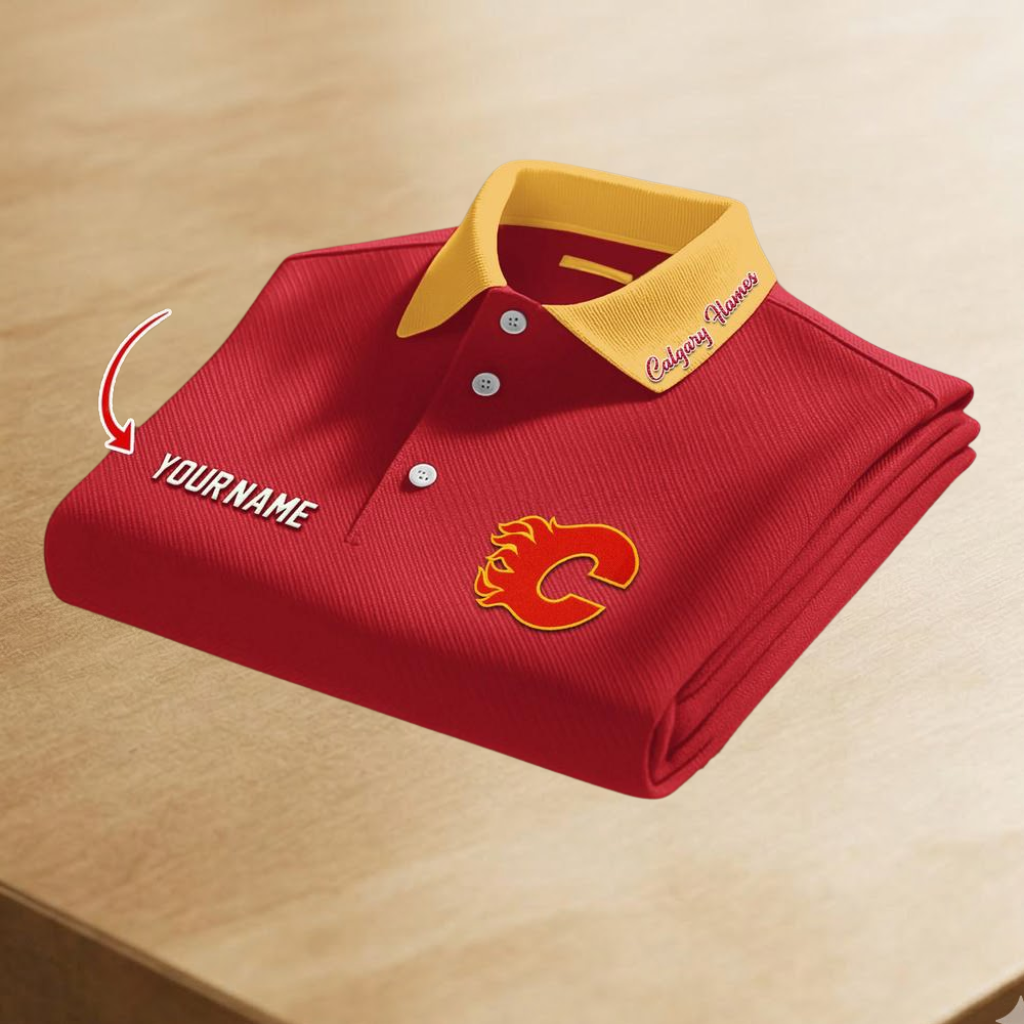 [SUPER SALE] NEW CUSTOMIZED NHL17 CGF CALGARY FLAMES POLO SHIRT