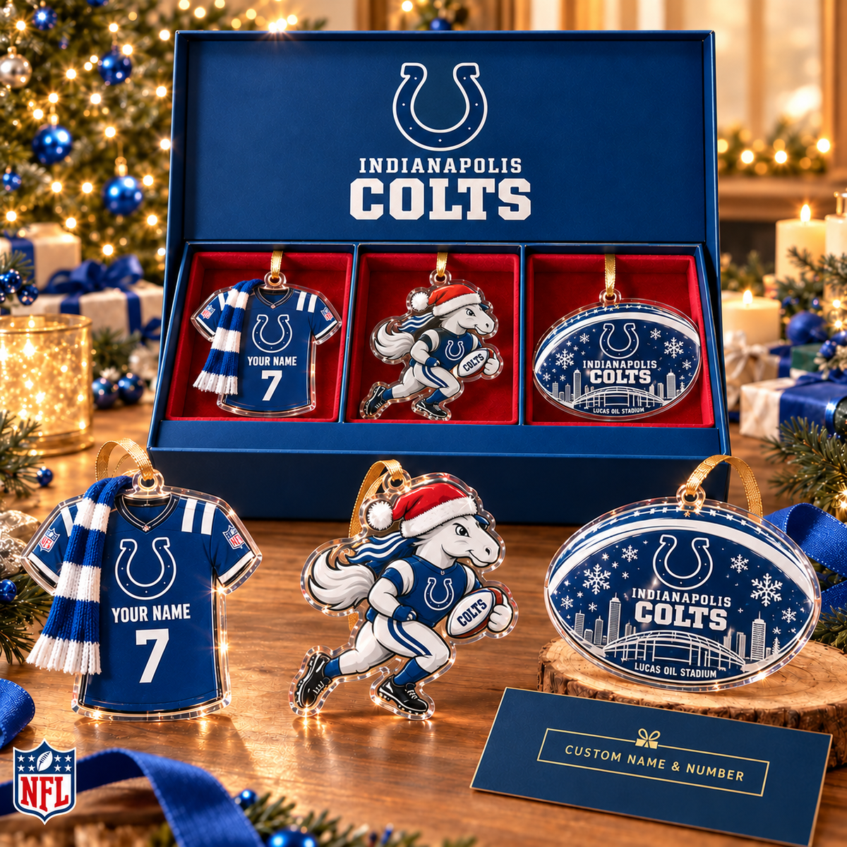 [FULL SET 3 ITEMS - NO BOX] NEW CUSTOMIZED NFL17 IDC INDIANAPOLIS COLTS CHRISTMAS ACRYLIC ORNAMENT