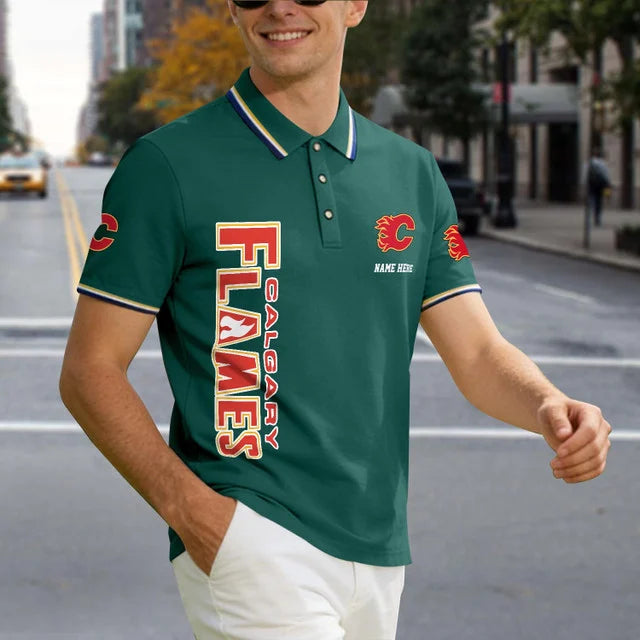 [SUPER SALE] NEW CUSTOMIZED NHL17 CGF CALGARY FLAMES POLO SHIRT