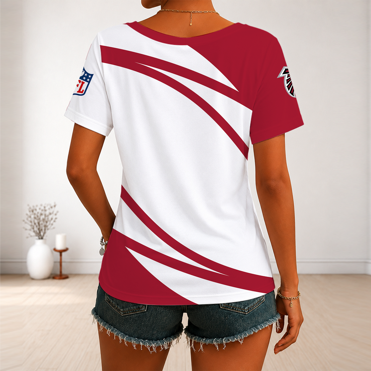 [SPECIAL OFFER] NEW CUSTOMIZED NFL18 ATF ATLANTA FALCONS V-NECK FEMALE SHIRT