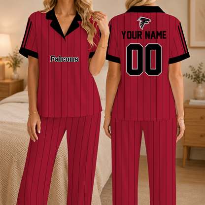 [SPECIAL OFFER] NEW CUSTOMIZED NFL18 ATF ATLANTA FALCONS SHORT SLEEVE & LONG PANTS PAJAMAS SET