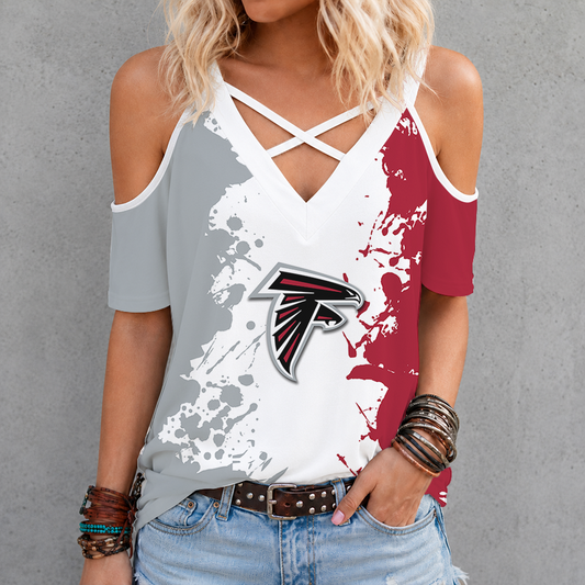 [SPECIAL OFFER] NEW CUSTOMIZED NFL18 ATF ATLANTA FALCONS CRISS CROSS V-NECK TOP