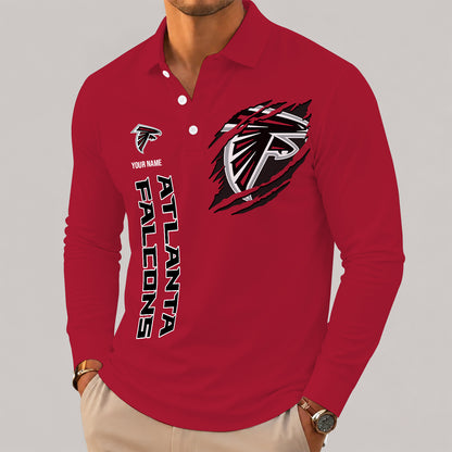 [SPECIAL OFFER] NEW CUSTOMIZED NFL18 ATF ATLANTA FALCONS LONG SLEEVE POLO SHIRT