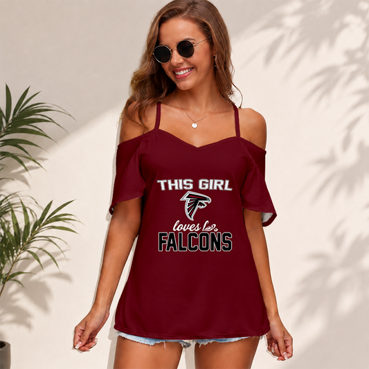 [SPECIAL OFFER] NEW CUSTOMIZED NFL18 ATF ATLANTA FALCONS WOMEN'S STRAPPY OFF-SHOULDER TOP