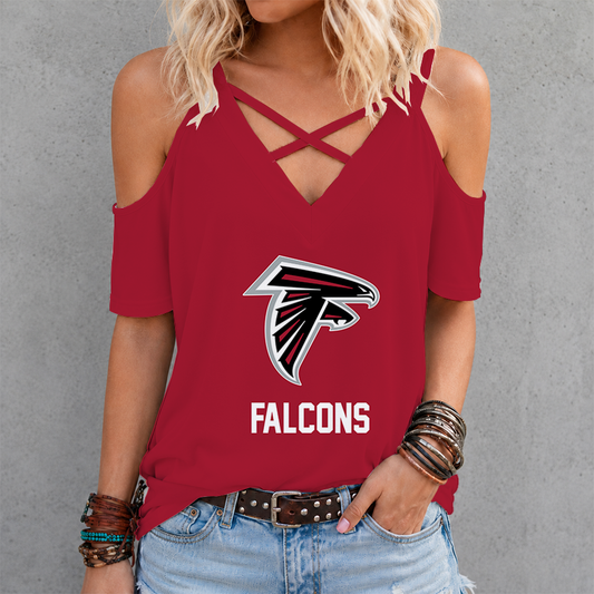[SPECIAL OFFER] NEW CUSTOMIZED NFL18 ATF ATLANTA FALCONS CRISS CROSS V-NECK TOP