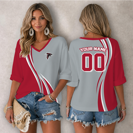 [SPECIAL OFFER] NEW CUSTOMIZED NFL18 ATF ATLANTA FALCONS WOMEN'S HEART V-NECK LONG SLEEVE SHIRT
