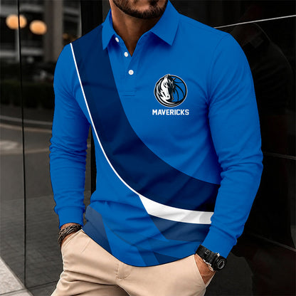 [HOT DEAL] NEW CUSTOMIZED NBA18 DMA DALLAS MAVERICKS MEN LONG SLEEVE POLO