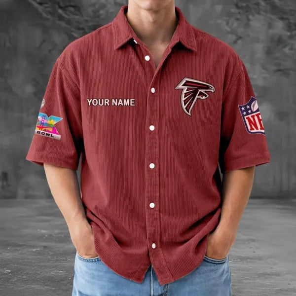 [HOT DEAL] NEW CUSTOMIZED NFL18 ATF ATLANTA FALCONS SEERSUCKER BUTTON SHIRT