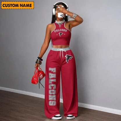 [SPECIAL OFFER] NEW CUSTOMIZED NFL18 ATF ATLANTA FALCONS WOMEN'S CROP TOP & LONGPANTS SET