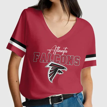 [SPECIAL OFFER] NEW CUSTOMIZED NFL18 ATF ATLANTA FALCONS V-NECK FEMALE SHIRT
