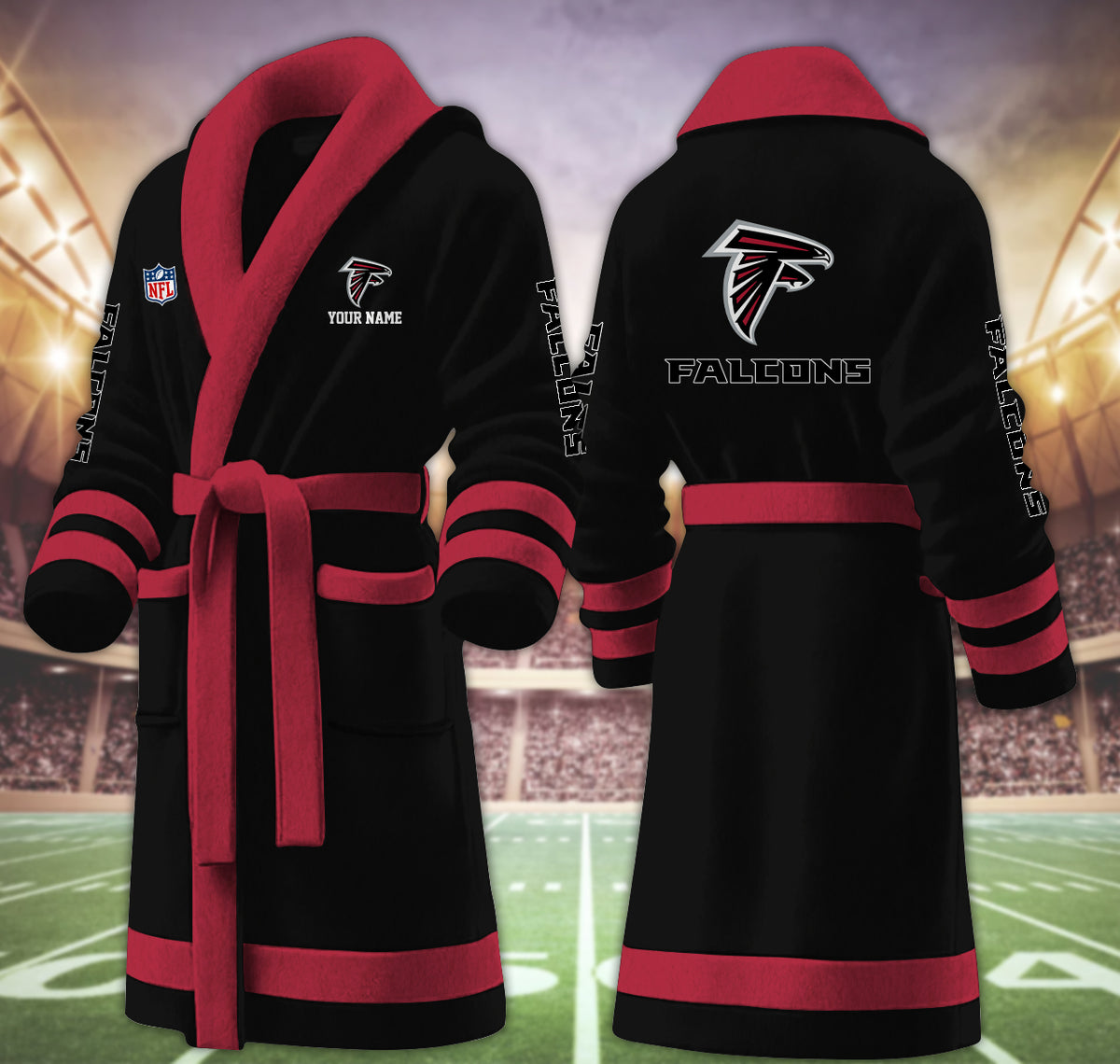 [SPECIAL OFFER] NEW CUSTOMIZED NFL18 ATF ATLANTA FALCONS MULTICOLOR FLEECE BATHROBE