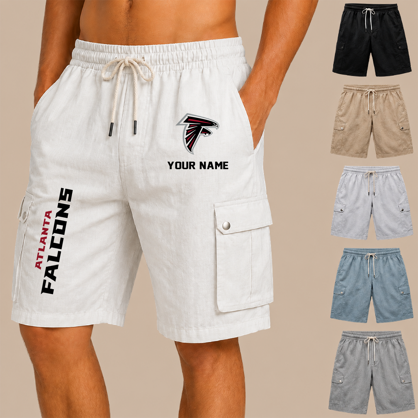 [SPECIAL OFFER] NEW CUSTOMIZED NFL18 ATF ATLANTA FALCONS MEN'S DRAWSTRING CARGO SHORTS
