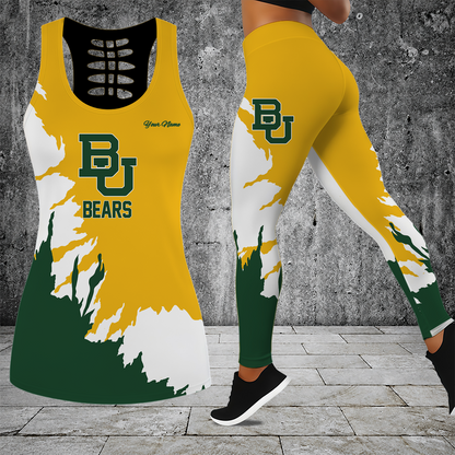 [FAN FAVORITE] NEW CUSTOMIZED NCAA MAM18 BAB BAYLOR BEARS STRAPPY HOLLOW TANK TOP & LEGGINGS SET