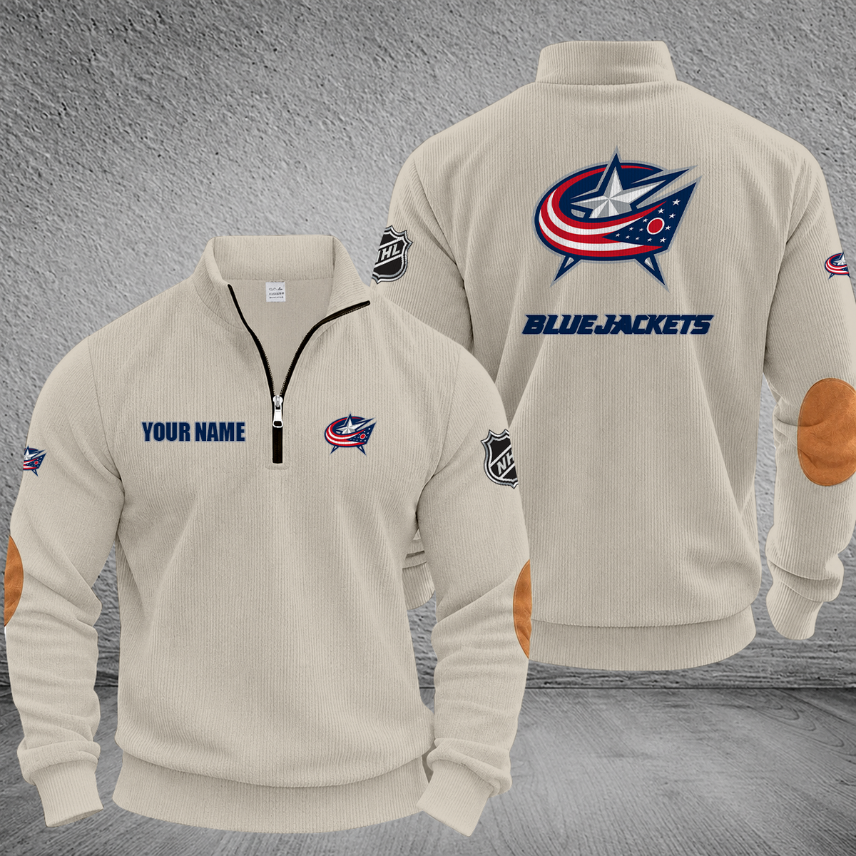 [SUPER SALE] NEW CUSTOMIZED NHL18 CBJ COLUMBUS BLUE JACKETS MULTICOLOR STRIPED QUATER ZIP SWEATSHIRT