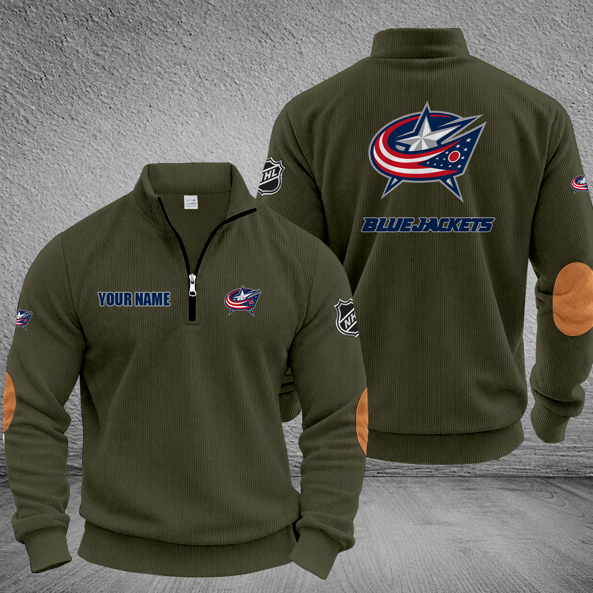 [SUPER SALE] NEW CUSTOMIZED NHL18 CBJ COLUMBUS BLUE JACKETS MULTICOLOR STRIPED QUATER ZIP SWEATSHIRT