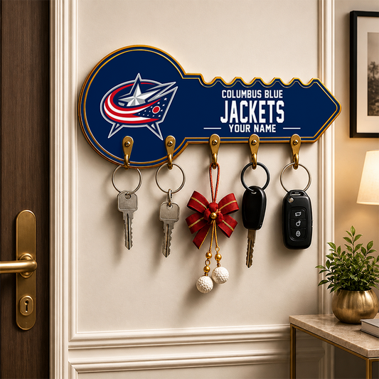 [SUPER SALE] NEW CUSTOMIZED NHL18 CBJ COLUMBUS BLUE JACKETS WALL KEY HOLDER FOR HOME