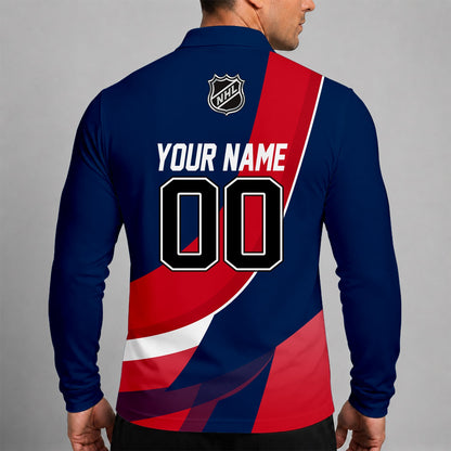 [SUPER SALE] NEW CUSTOMIZED NHL18 CBJ COLUMBUS BLUE JACKETS MEN LONG SLEEVE POLO